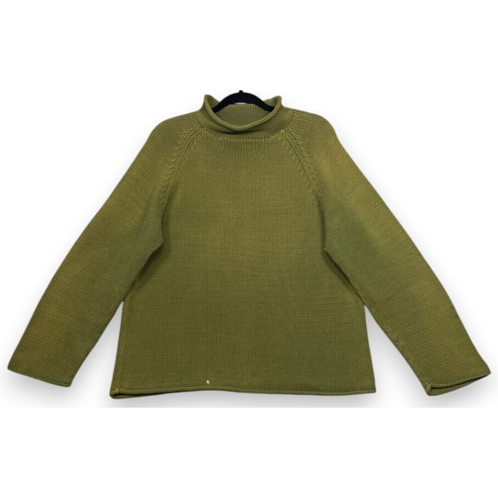 Vintage Roll Neck Sweater Mens M Green Cotton Knit Pullover Distressed